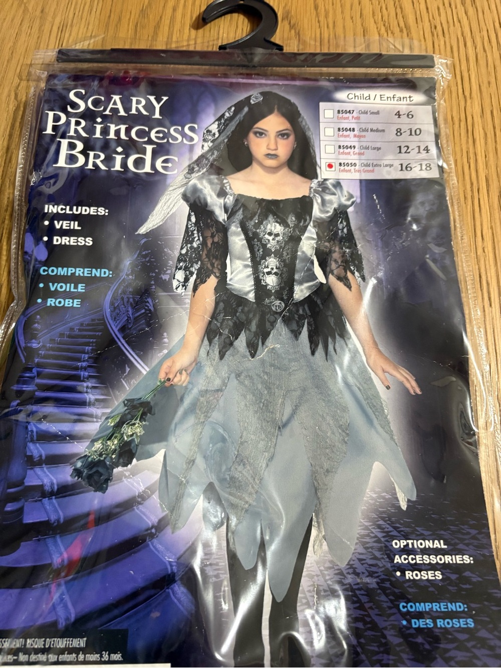 Scary Princess Bride Kids Halloween Costume - Black & Silver Veil Dress